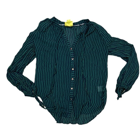 Maeve Anthropologie Della Sheer Chevron Button Up Long Sleeves Top Medium - Picture 4 of 8